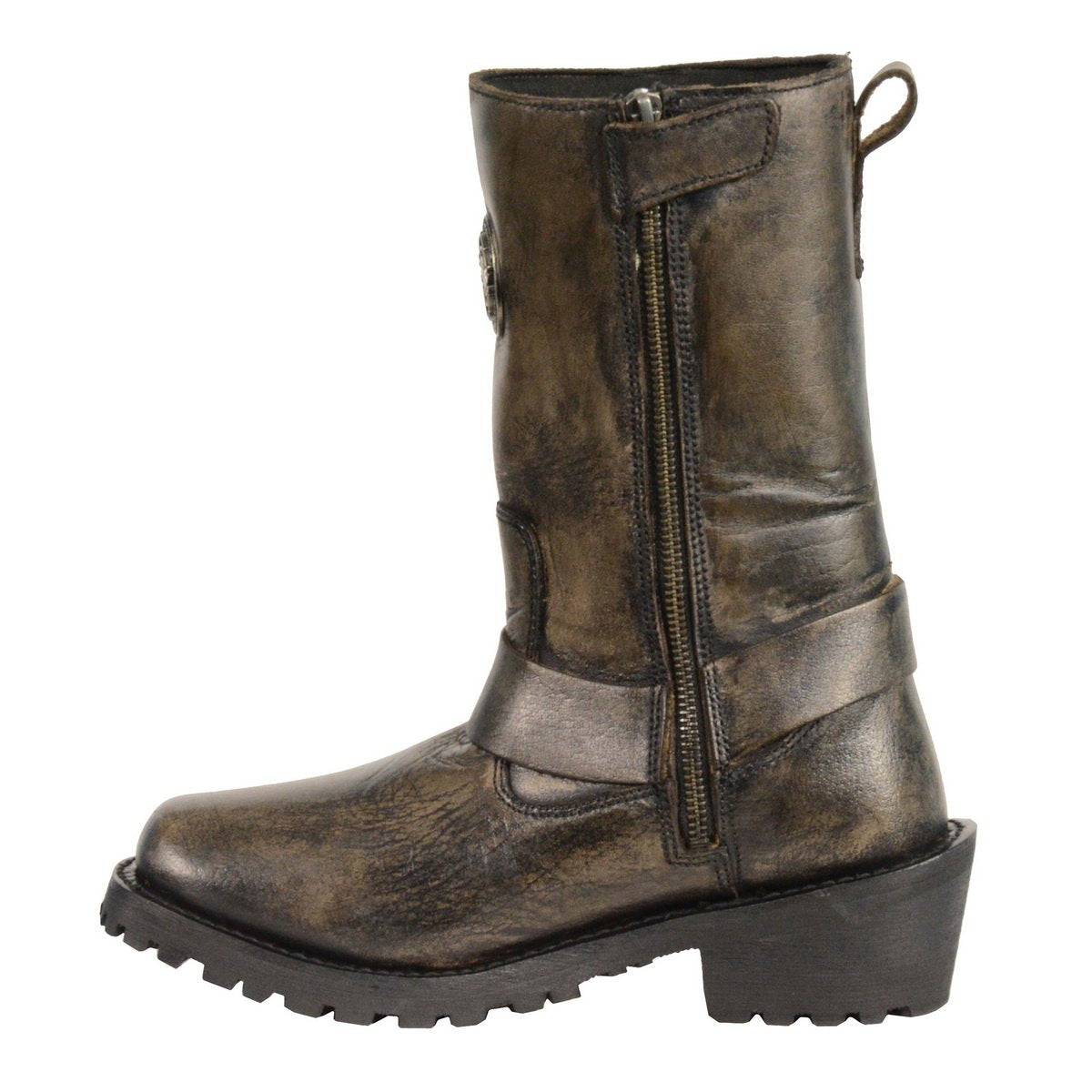 Milwaukee Leather MBL9361 Womens Distressed Brown 11 Inch Classic Harness Square Toe Boots - Milwaukee Leather Womens Boots