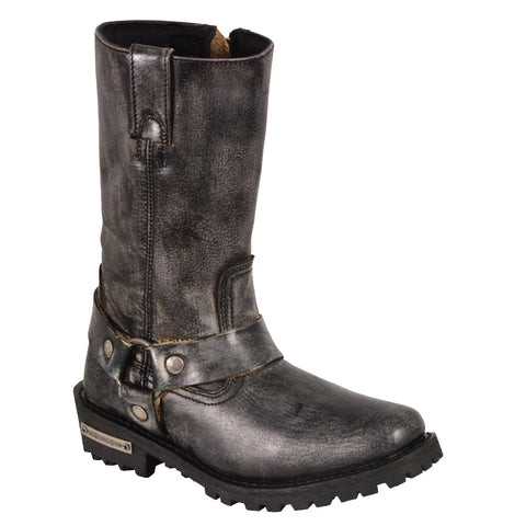 Milwaukee Leather MBL9362 Womens 11 Inch Distressed Grey Classic Harness Square Toe Leather Boots - Milwaukee Leather Womens Boots