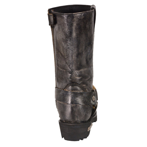 Milwaukee Leather MBL9362 Womens 11 Inch Distressed Grey Classic Harness Square Toe Leather Boots - Milwaukee Leather Womens Boots
