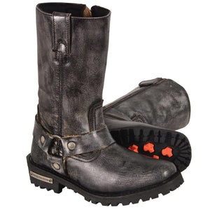 Milwaukee Leather MBL9362 Womens 11 Inch Distressed Grey Classic Harness Square Toe Leather Boots - Milwaukee Leather Womens Boots
