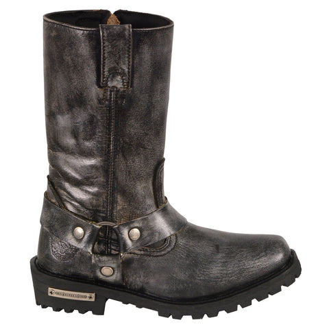 Milwaukee Leather MBL9362 Womens 11 Inch Distressed Grey Classic Harness Square Toe Leather Boots - Milwaukee Leather Womens Boots