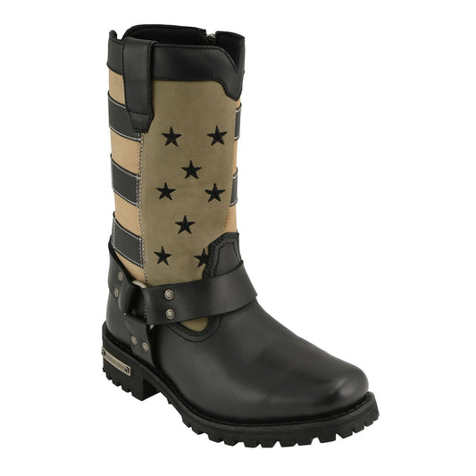 Milwaukee Leather MBL9363 Women’s ‘Stars and Stripes’ Black with Tan Leather Motorcycle Rider Harness Boots