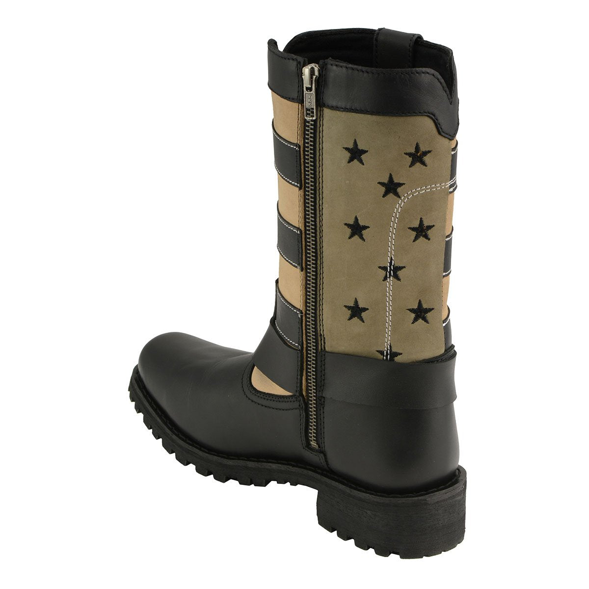 Milwaukee Leather MBL9363 Women’s ‘Stars and Stripes’ Black and Tan Harness Boots