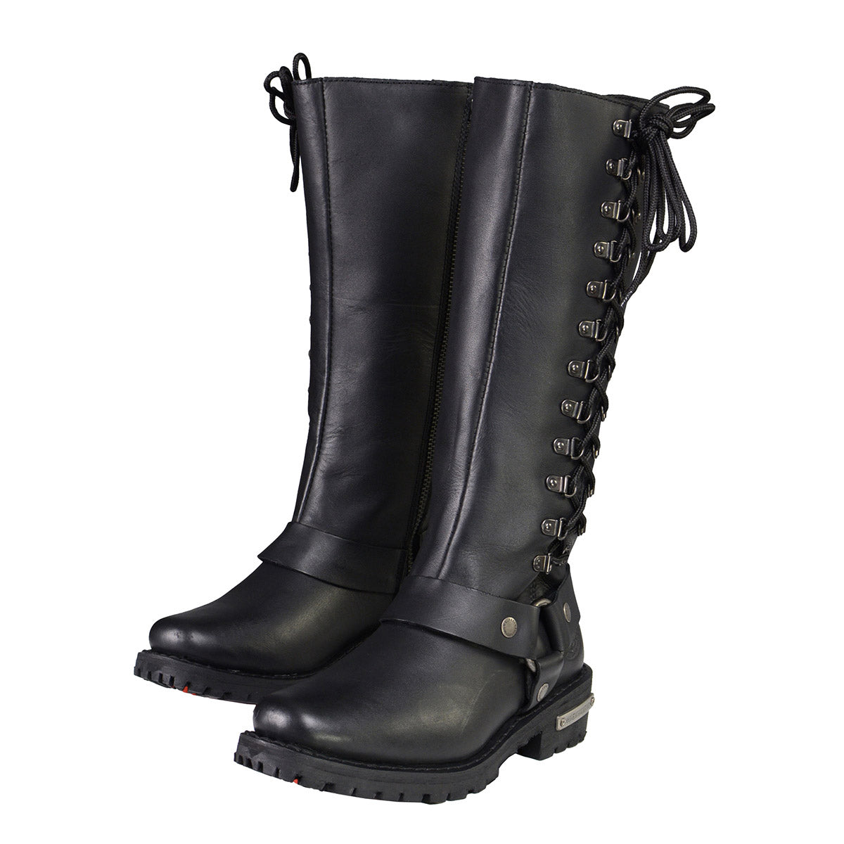 Milwaukee Leather MBL9365W Women’s Wide Width Black Classic Harness 14-inch Square Toe Leather Boots