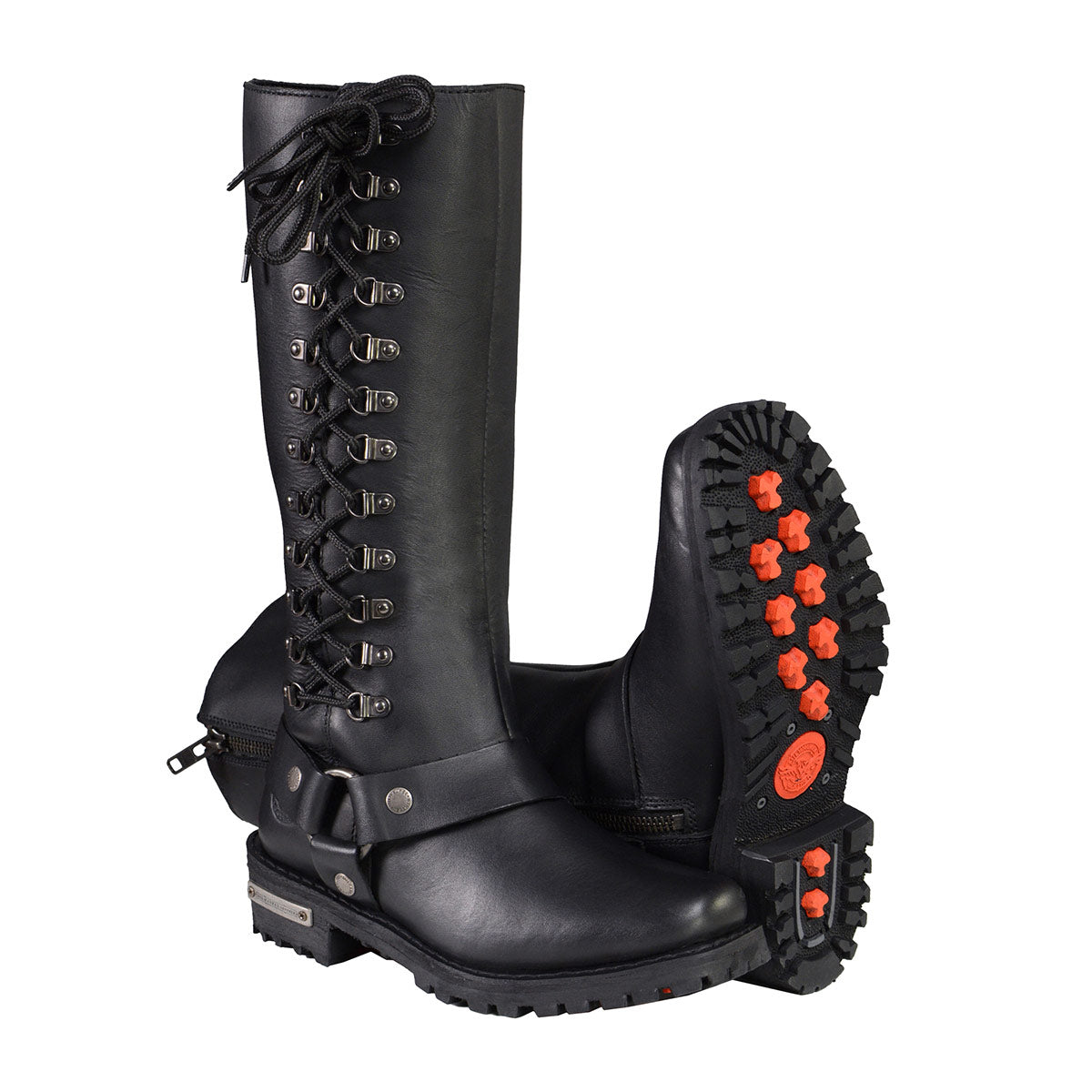 Milwaukee Leather MBL9365W Women’s Wide Width Black Classic Harness 14-inch Square Toe Leather Boots