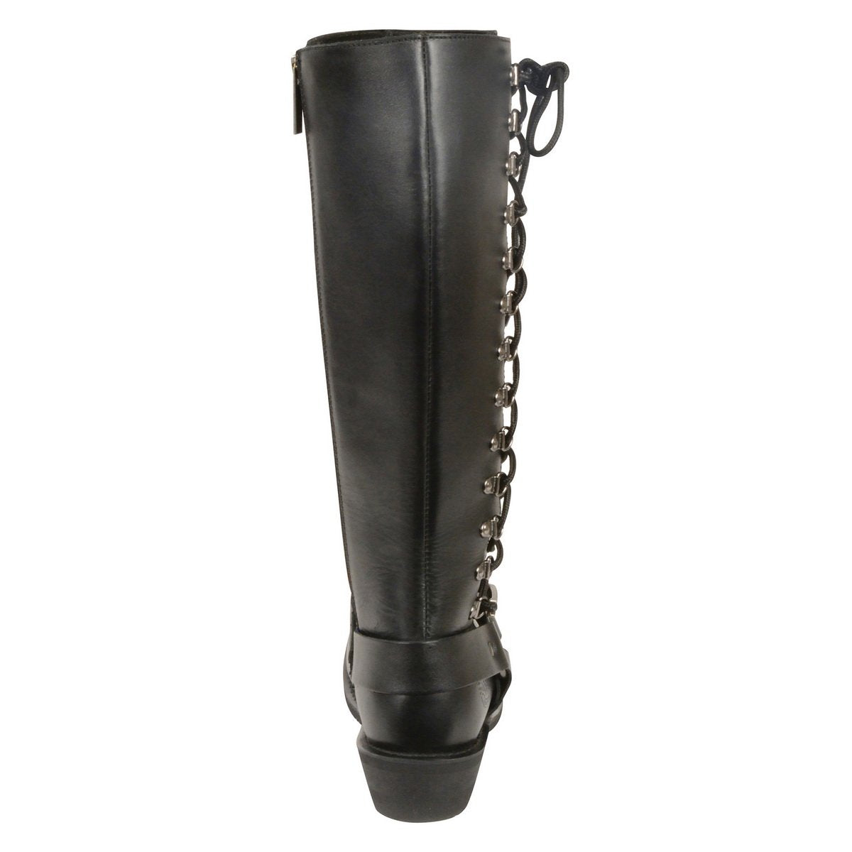 Milwaukee Leather MBL9365 Ladies Black 14 Inch Classic Harness Square Toe Leather Tall Boots with Lacing - Milwaukee Leather Womens Boots