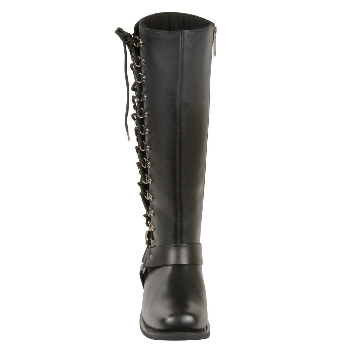 Milwaukee Leather MBL9365 Ladies Black 14 Inch Classic Harness Square Toe Leather Tall Boots with Lacing - Milwaukee Leather Womens Boots