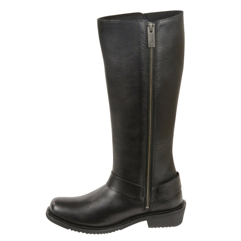 Milwaukee Leather MBL9365 Ladies Black 14 Inch Classic Harness Square Toe Leather Tall Boots with Lacing - Milwaukee Leather Womens Boots