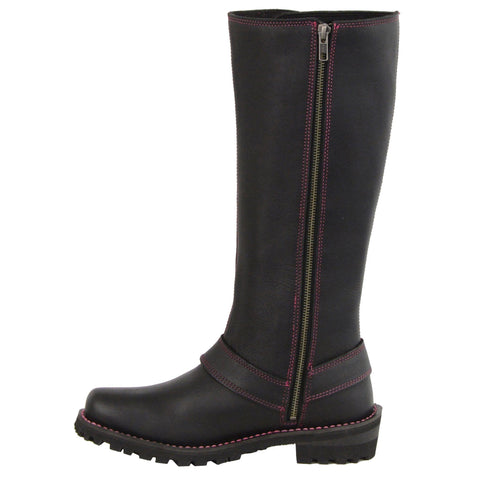 Milwaukee Leather MBL9367 Ladies Black 14 Inch Leather Harness Boots with Fuchsia Accent Lacing - Milwaukee Leather Womens Boots