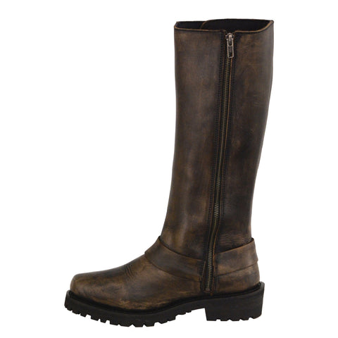 Milwaukee Leather MBL9368 Ladies Distressed Brown 14 Inch Classic Harness Square Toe Boot with Lacing Detail - Milwaukee Leather Womens Boots