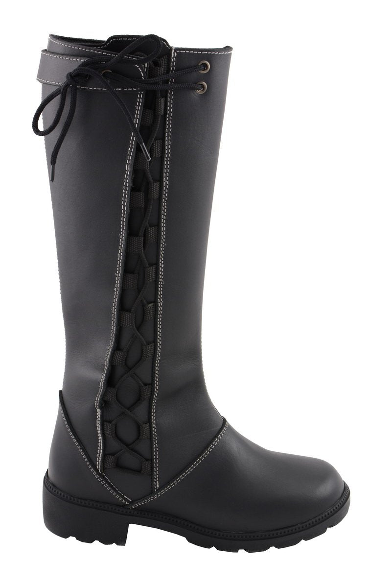 Milwaukee Leather MBL9370 Women's Black 17-Inch Lace Side Leather Boots with Contrast White Stitching