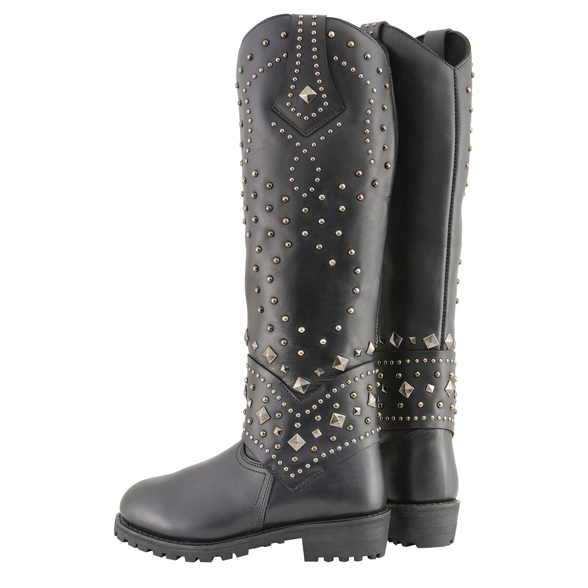 Milwaukee Leather MBL9371 Women's Black 18 Inch Studded and Riveted Western Style Boots