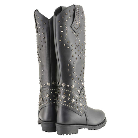 Milwaukee Leather MBL9371 Women's Black 18 Inch Studded and Riveted Western Style Boots