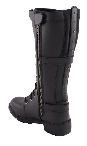 Milwaukee Leather MBL9380 Women's Black 'Jane' 15-inch Leather Combat Style Harness Motorcycle Boots
