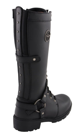 Milwaukee Leather MBL9380 Women's Black 'Jane' 15-inch Leather Combat Style Harness Motorcycle Boots
