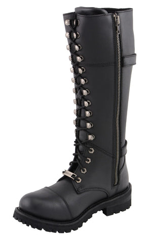 Milwaukee Leather MBL9390 Womens  Black 16 inch Lace-Up Front Cap Toe Riding Boots - Milwaukee Leather Womens Boots