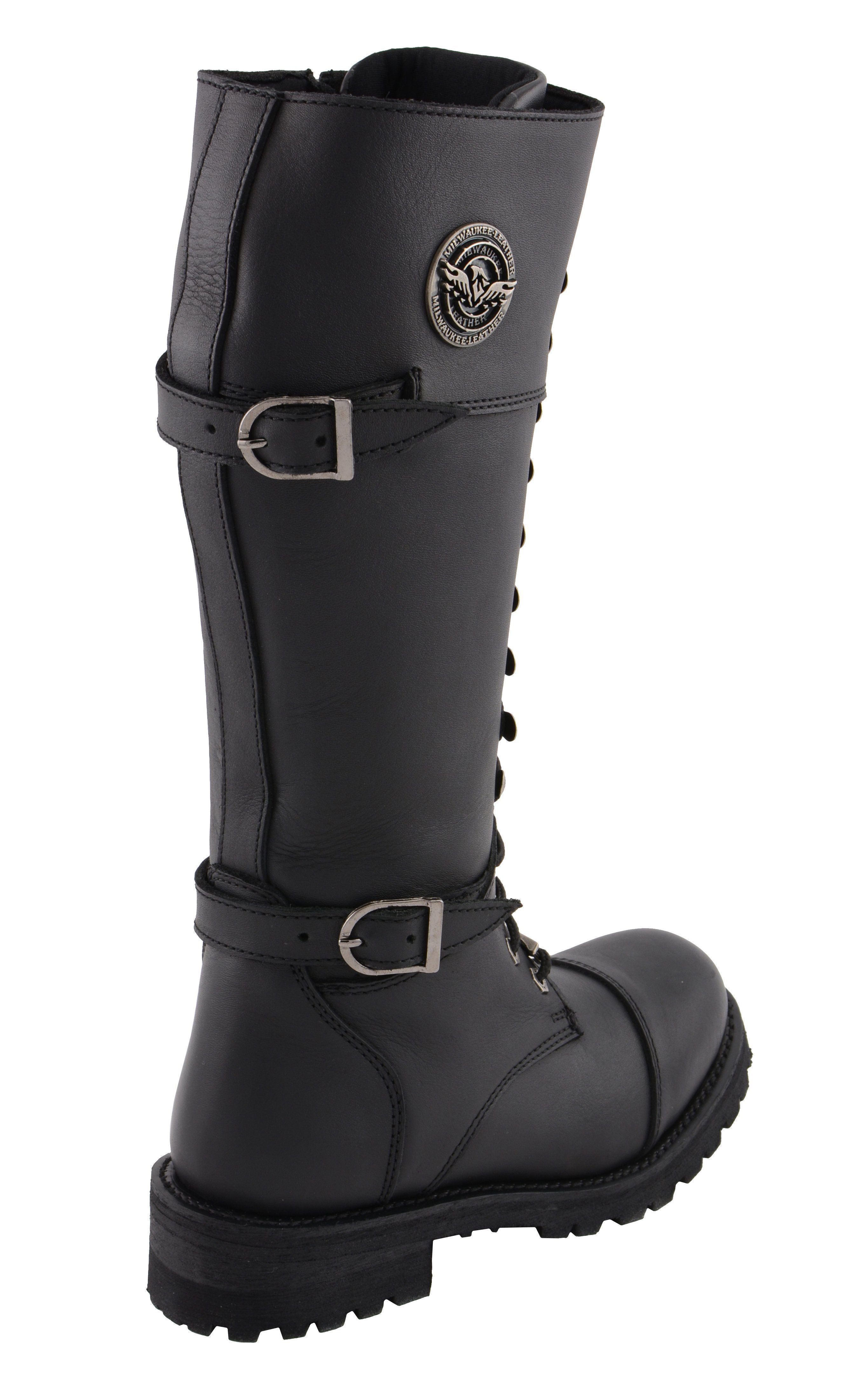 Milwaukee Leather MBL9390 Womens  Black 16 inch Lace-Up Front Cap Toe Riding Boots - Milwaukee Leather Womens Boots