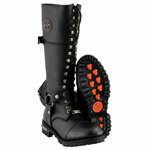 Milwaukee Leather MBL9390 Women’s Black 16-inch Lace-Up Front Cap Toe Motorcycle Riding Leather Boots