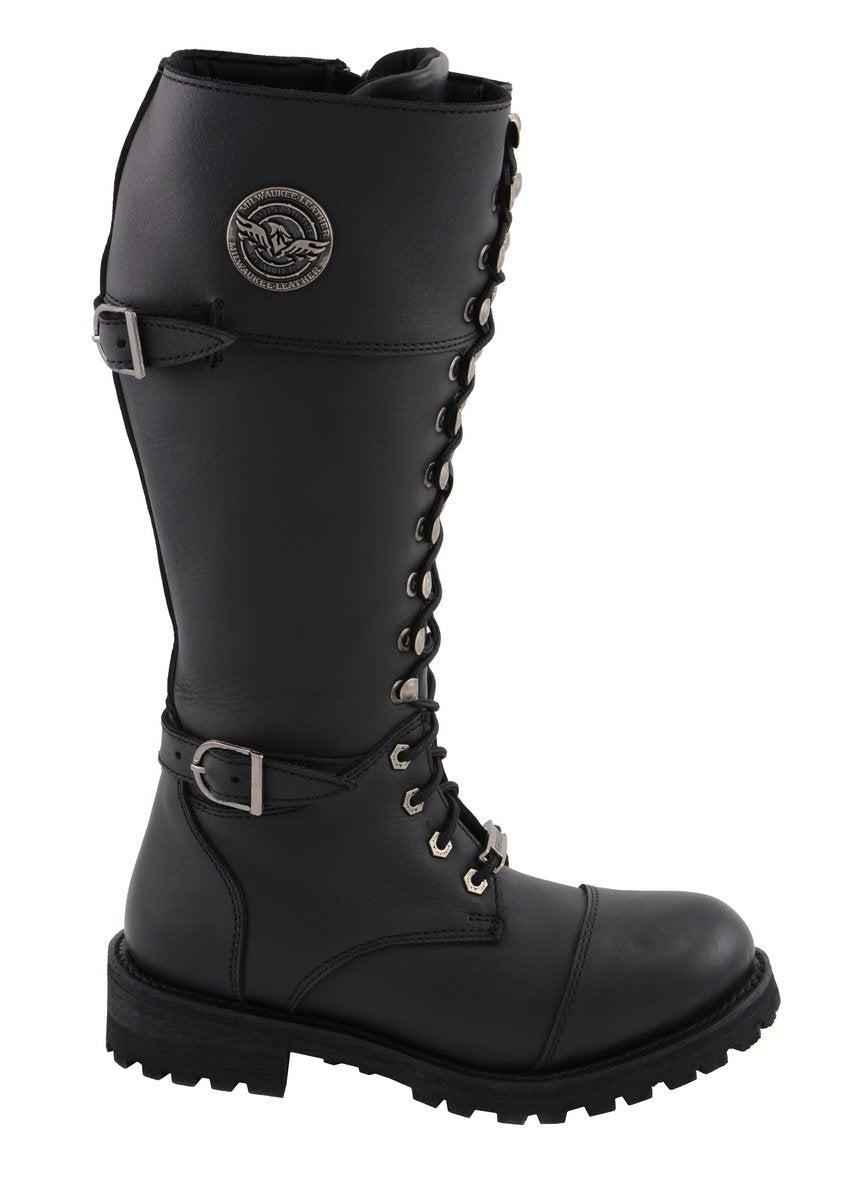 Milwaukee Leather MBL9390 Womens  Black 16 inch Lace-Up Front Cap Toe Riding Boots - Milwaukee Leather Womens Boots
