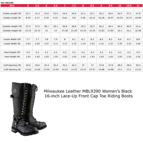 Milwaukee Leather MBL9390 Women’s Black 16-inch Lace-Up Front Cap Toe Motorcycle Riding Leather Boots
