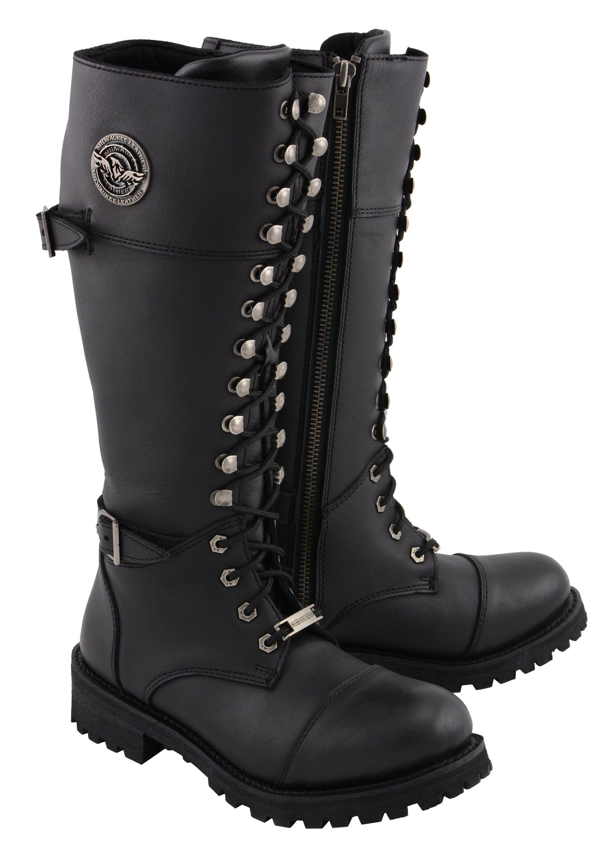 Milwaukee Leather MBL9390 Womens  Black 16 inch Lace-Up Front Cap Toe Riding Boots - Milwaukee Leather Womens Boots