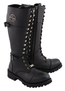 Milwaukee Leather MBL9390 Womens  Black 16 inch Lace-Up Front Cap Toe Riding Boots - Milwaukee Leather Womens Boots