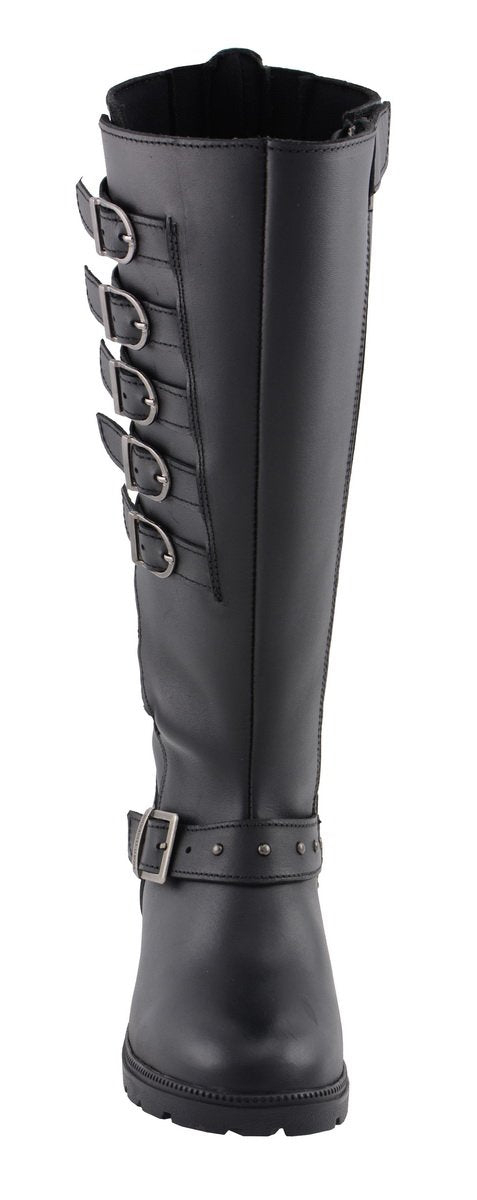 Milwaukee Leather MBL9395 Womens Black 17 Inch Side Strap Riding Boot with Side Zipper Entry - Milwaukee Leather Womens Boots