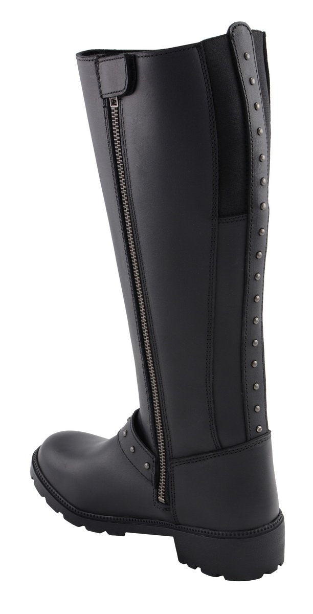 Milwaukee Leather MBL9395 Womens Black 17 Inch Side Strap Riding Boot with Side Zipper Entry - Milwaukee Leather Womens Boots