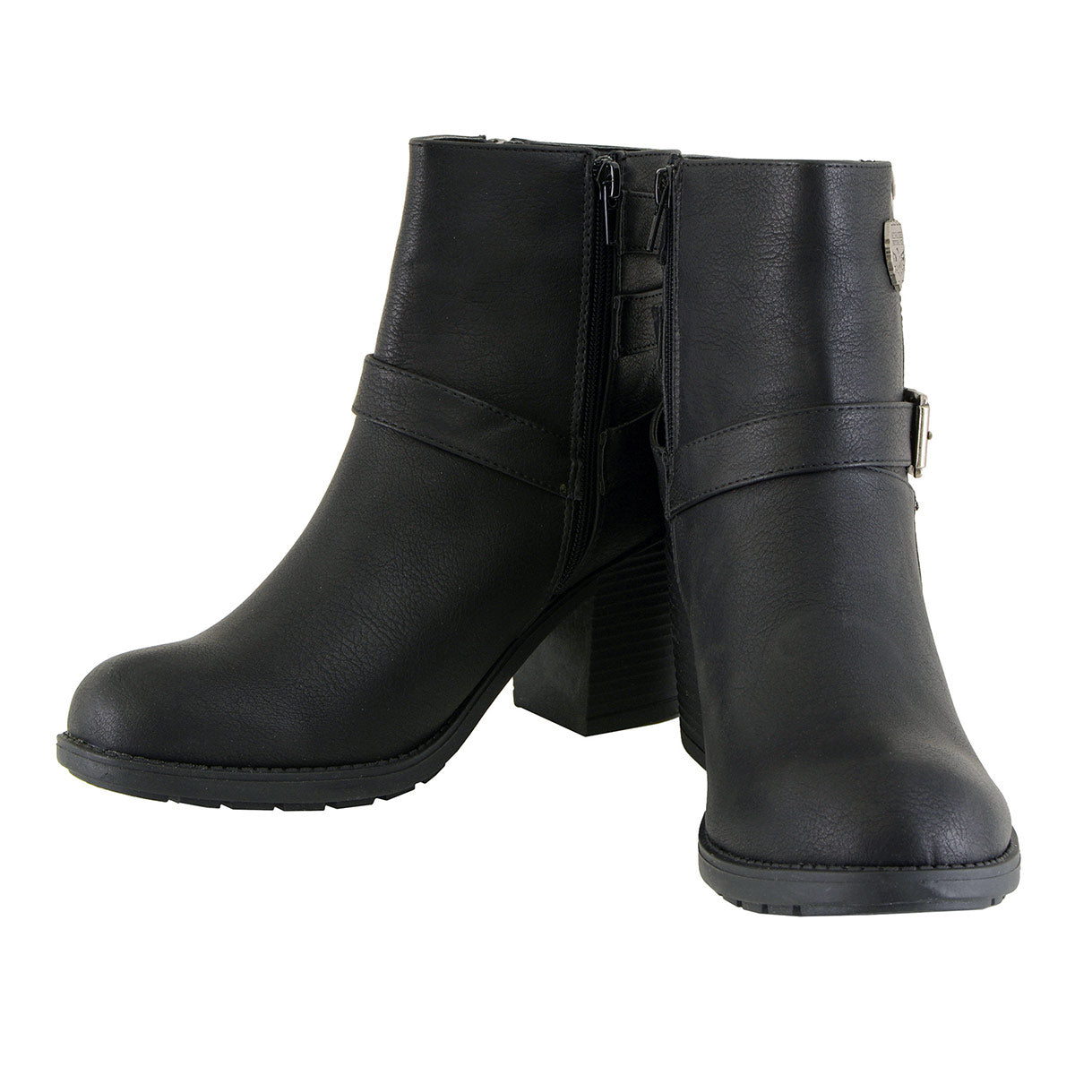 Milwaukee Leather MBL9405 Women's Short Black Boots with Side Zipper and Triple Buckle Adjustment