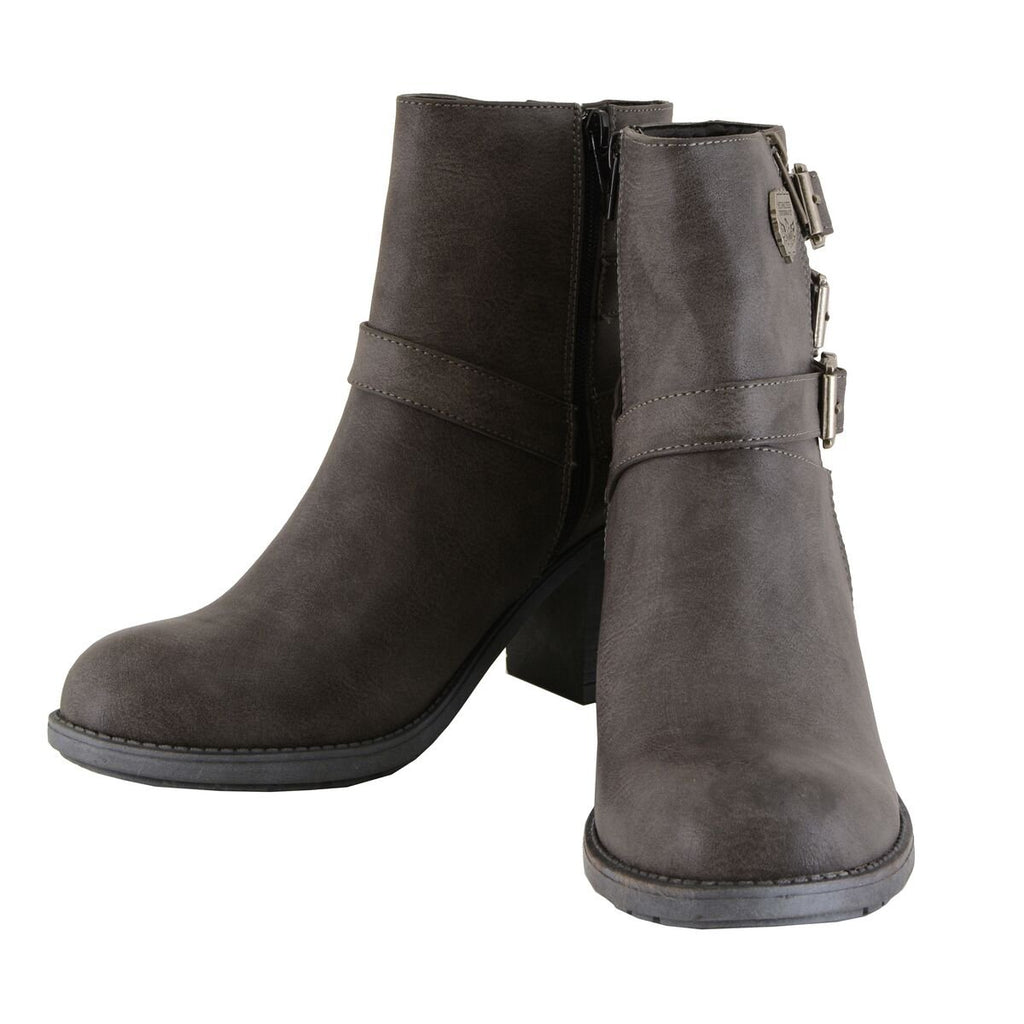 Milwaukee Performance MBL9406 Women's Stone Grey Triple Buckle Side Zipper Boots with Platform Heel