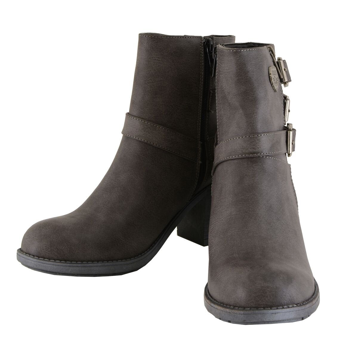 Milwaukee Performance MBL9406 Women's Stone Grey Triple Buckle Side Zipper Boots with Platform Heel