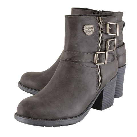 Milwaukee Performance MBL9406 Women's Stone Grey Triple Buckle Side Zipper Boots with Platform Heel