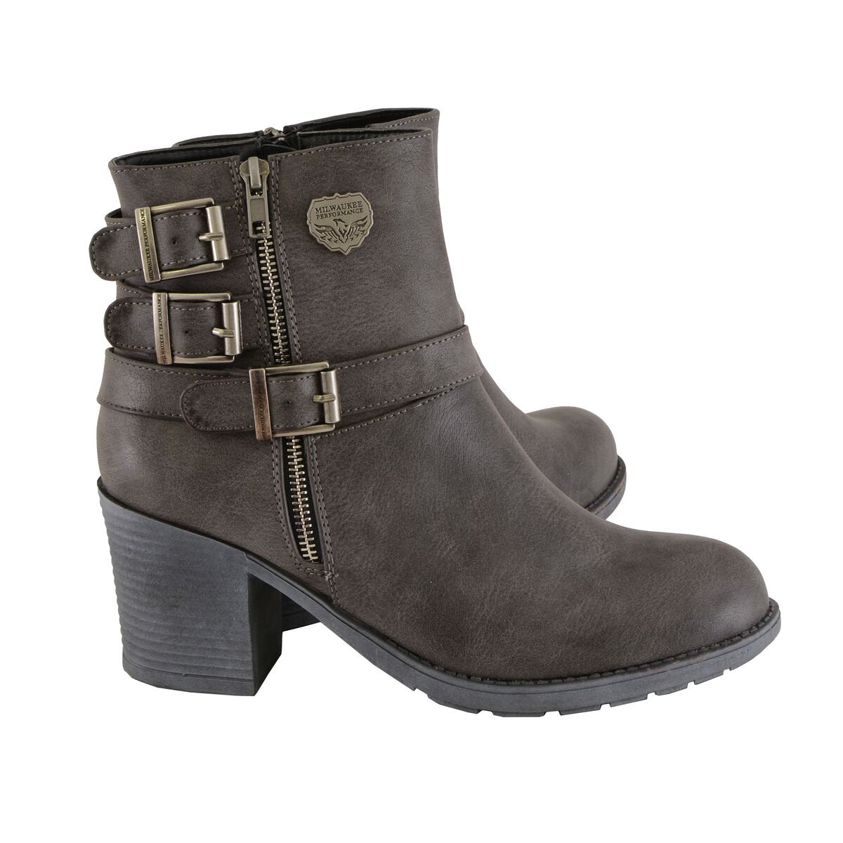 Milwaukee Performance MBL9406 Women's Stone Grey Triple Buckle Side Zipper Boots with Platform Heel