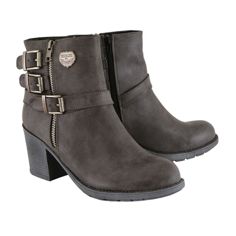 Milwaukee Performance MBL9406 Women's Stone Grey Triple Buckle Side Zipper Boots with Platform Heel