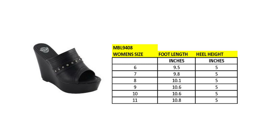 Milwaukee Leather MBL9408 Women's Black Open Toe Platform Wedges with Rivet Details