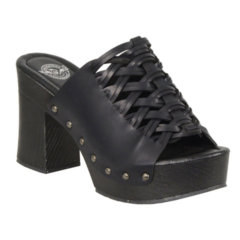 Milwaukee Leather MBL9410 Women's Black Open Toe Platform Wedges with Studs