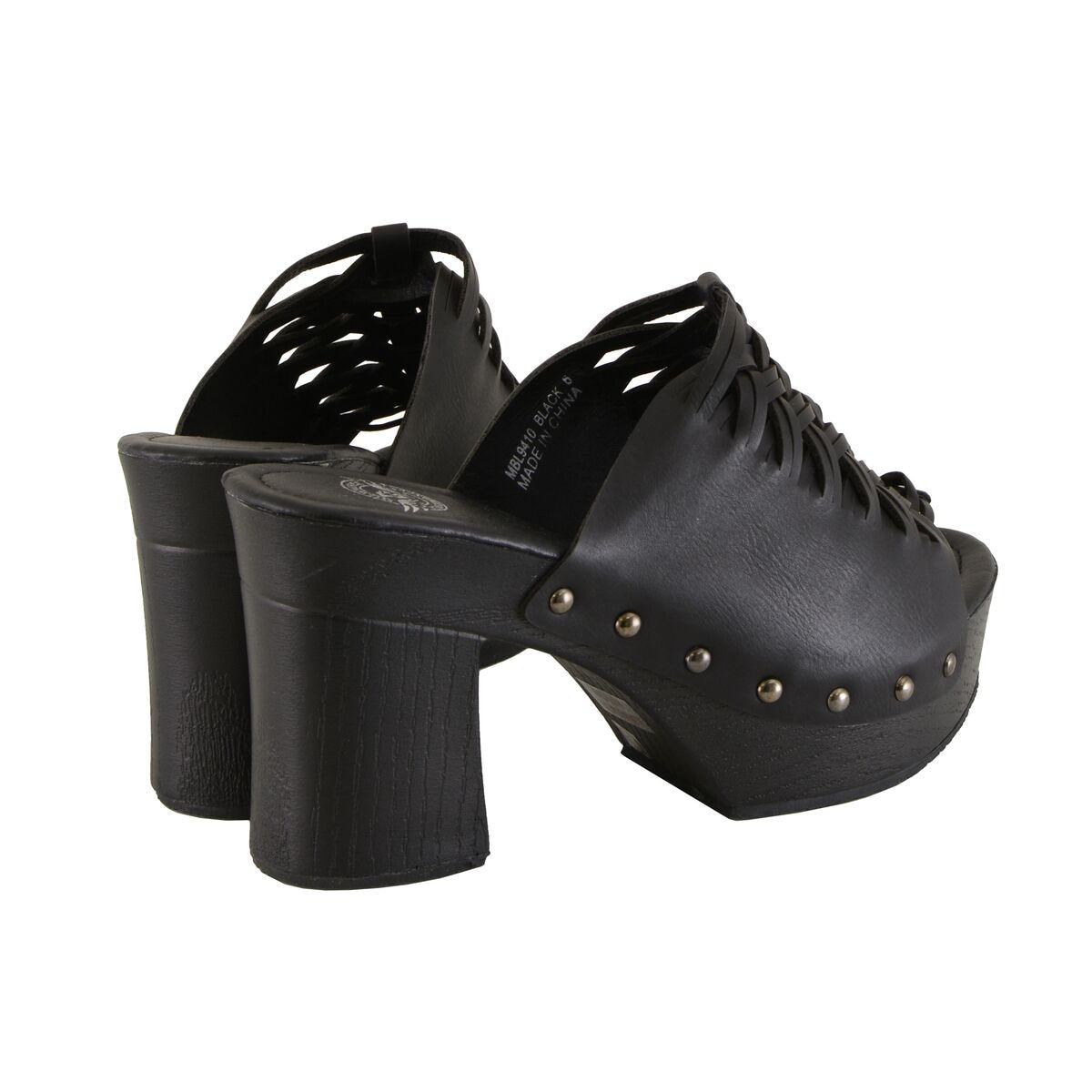 Milwaukee Leather MBL9410 Women's Black Open Toe Fashion Casual Platform Wedges with Studs