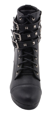 Milwaukee Performance MBL9417 Women's Black Lace-Up Boots with Triple Strap Studded Accents