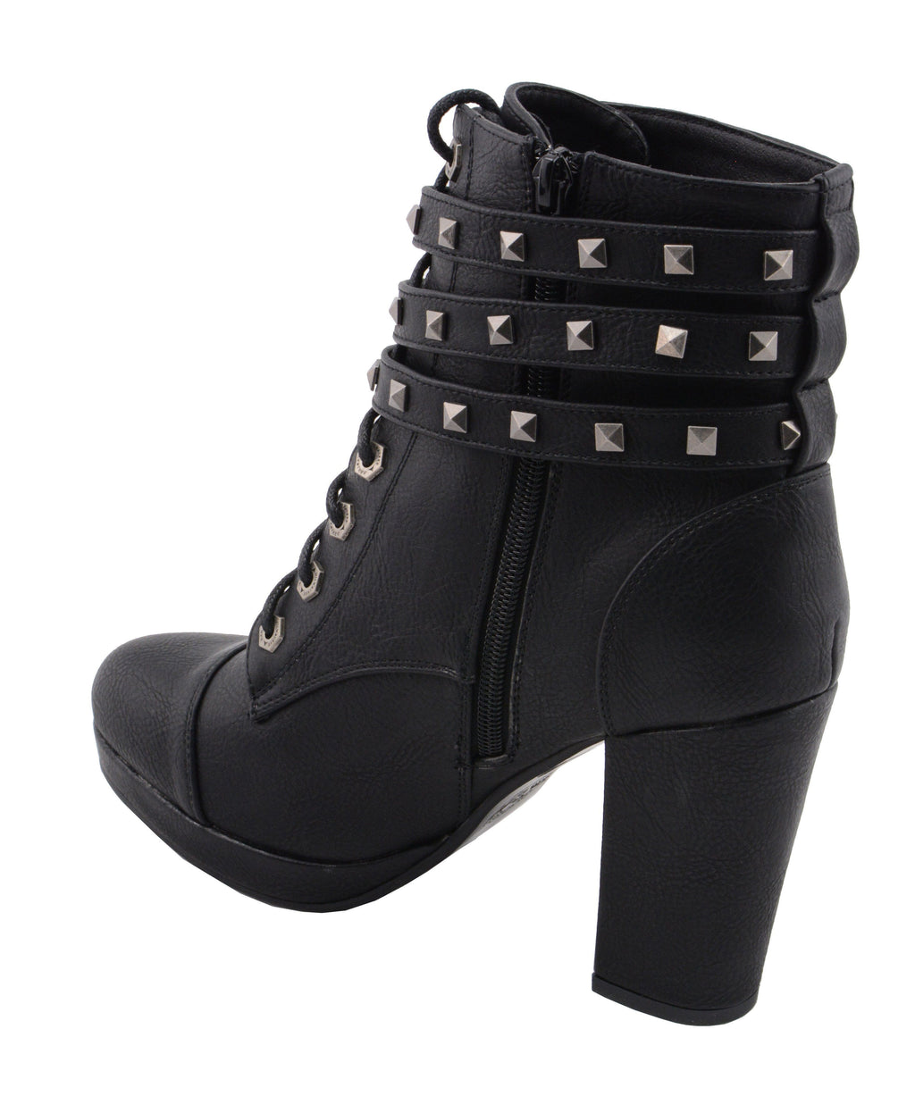 Milwaukee Performance MBL9417 Women's Black Lace-Up Boots with Triple Strap Studded Accents