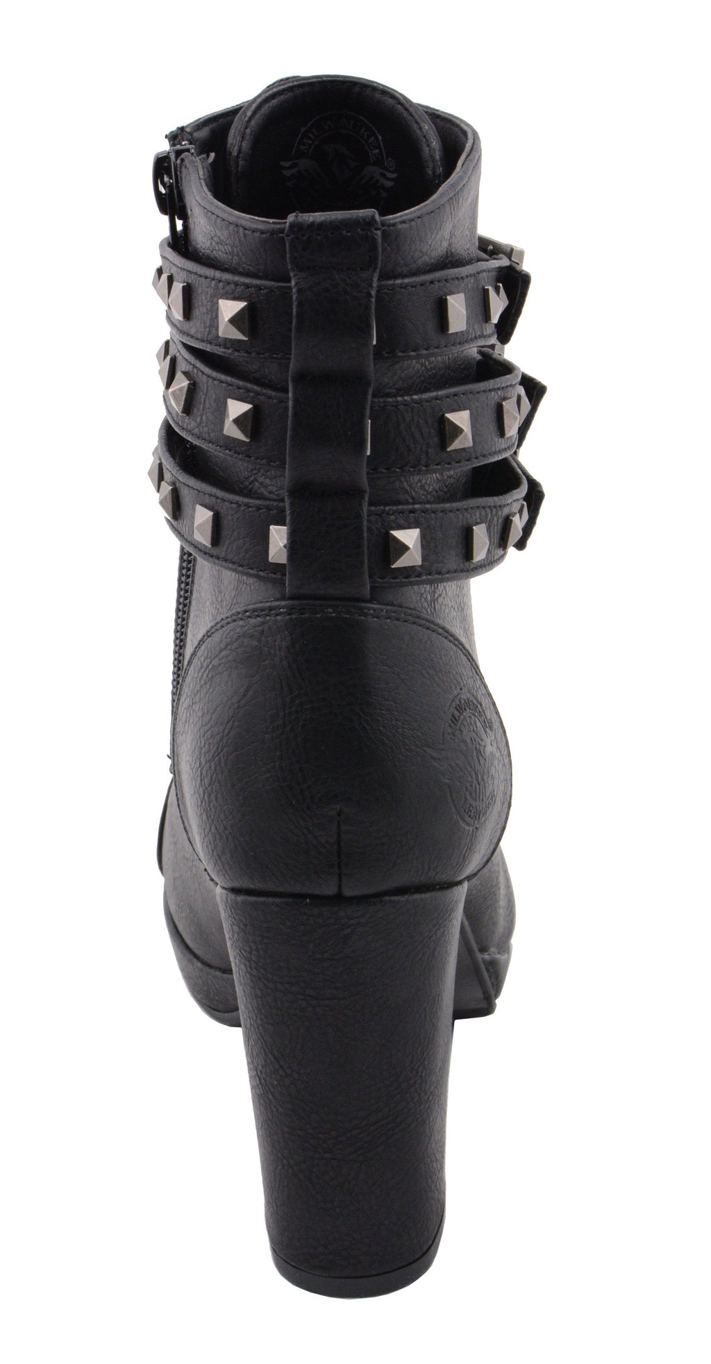 Milwaukee Performance MBL9417 Women's Black Lace-Up Boots with Triple Strap Studded Accents