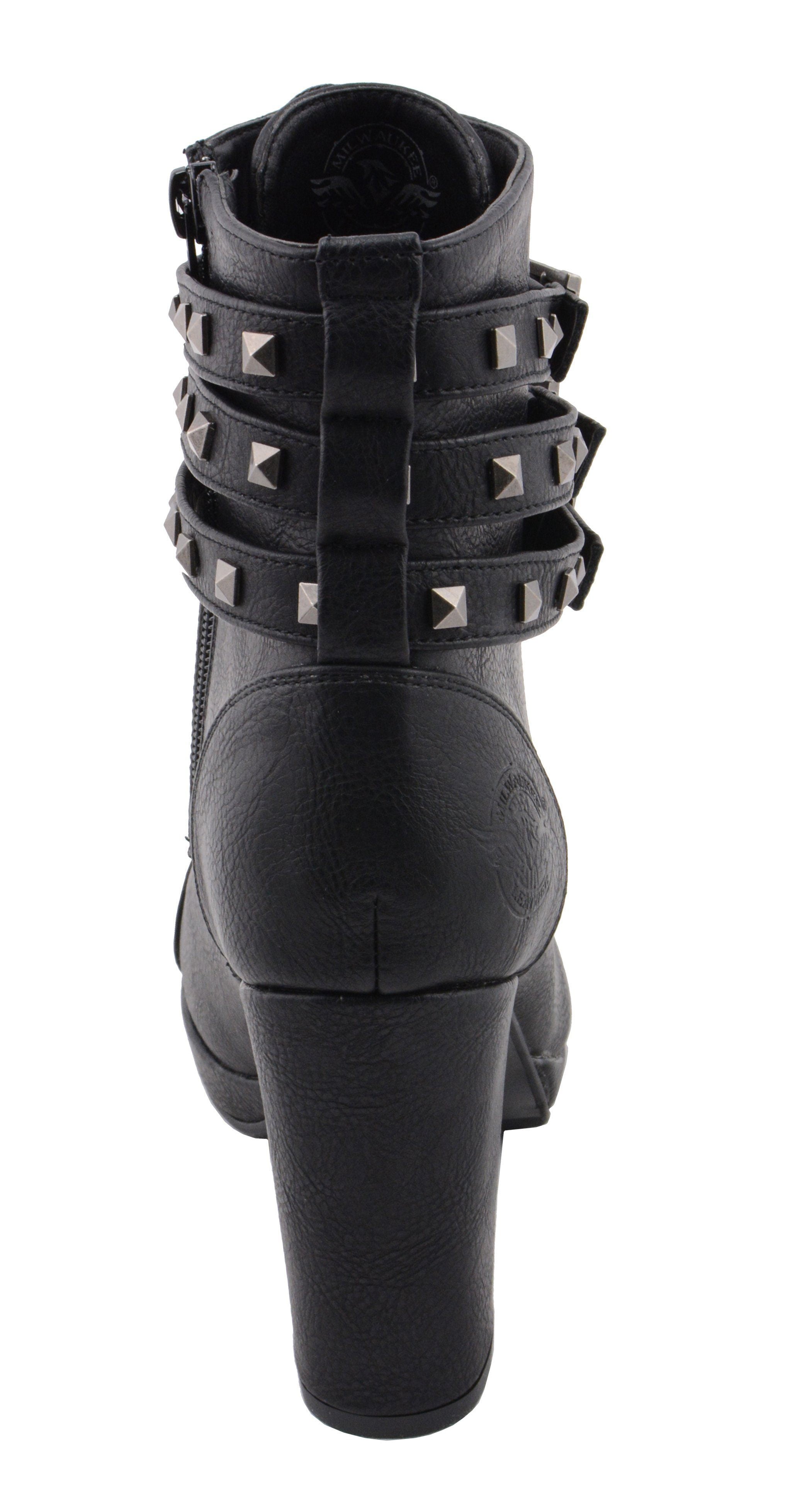 Milwaukee Performance MBL9417 Women's Black Lace-Up Boots with Triple Strap Studded Accents