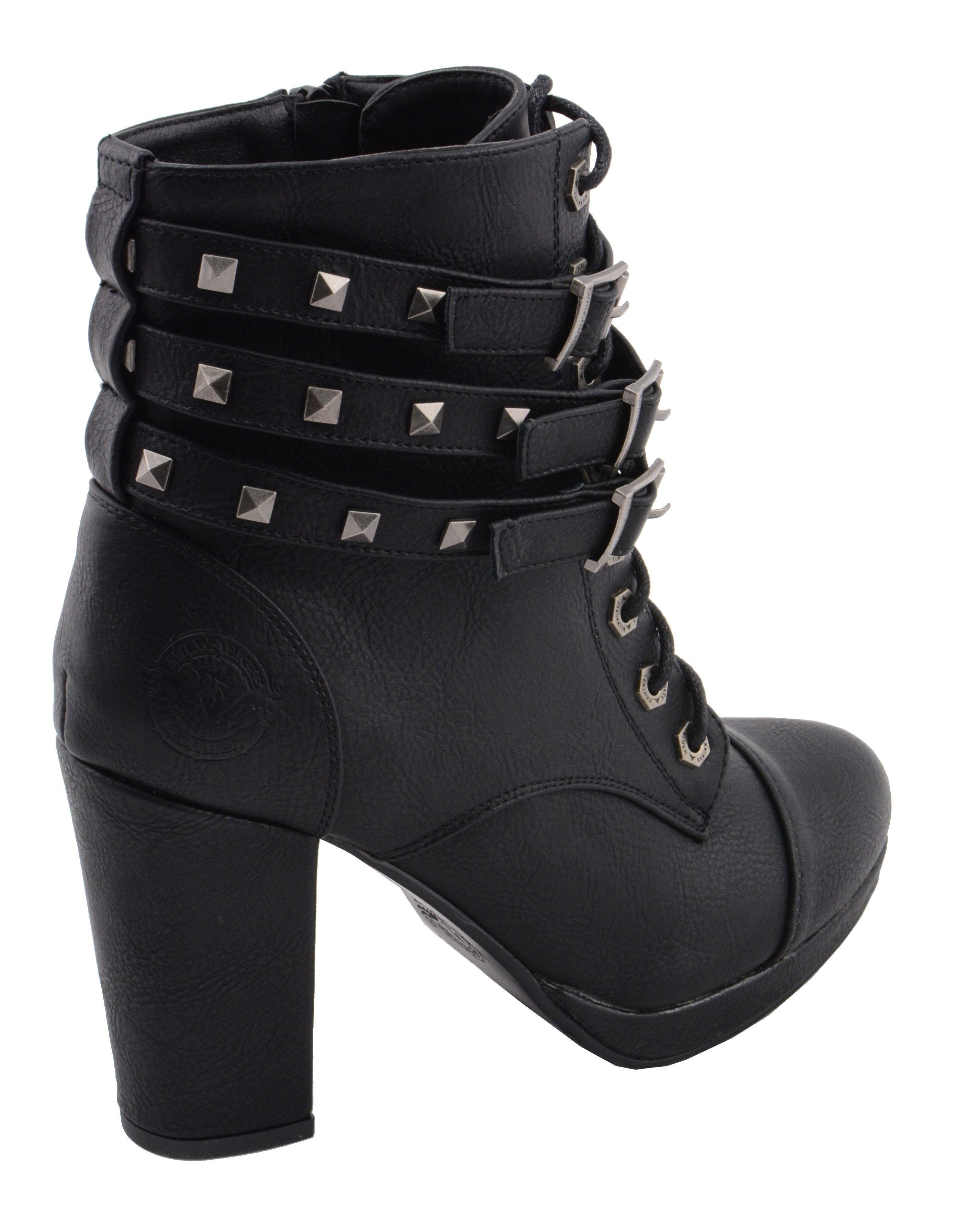 Milwaukee Performance MBL9417 Women's Black Lace-Up Boots with Triple Strap Studded Accents