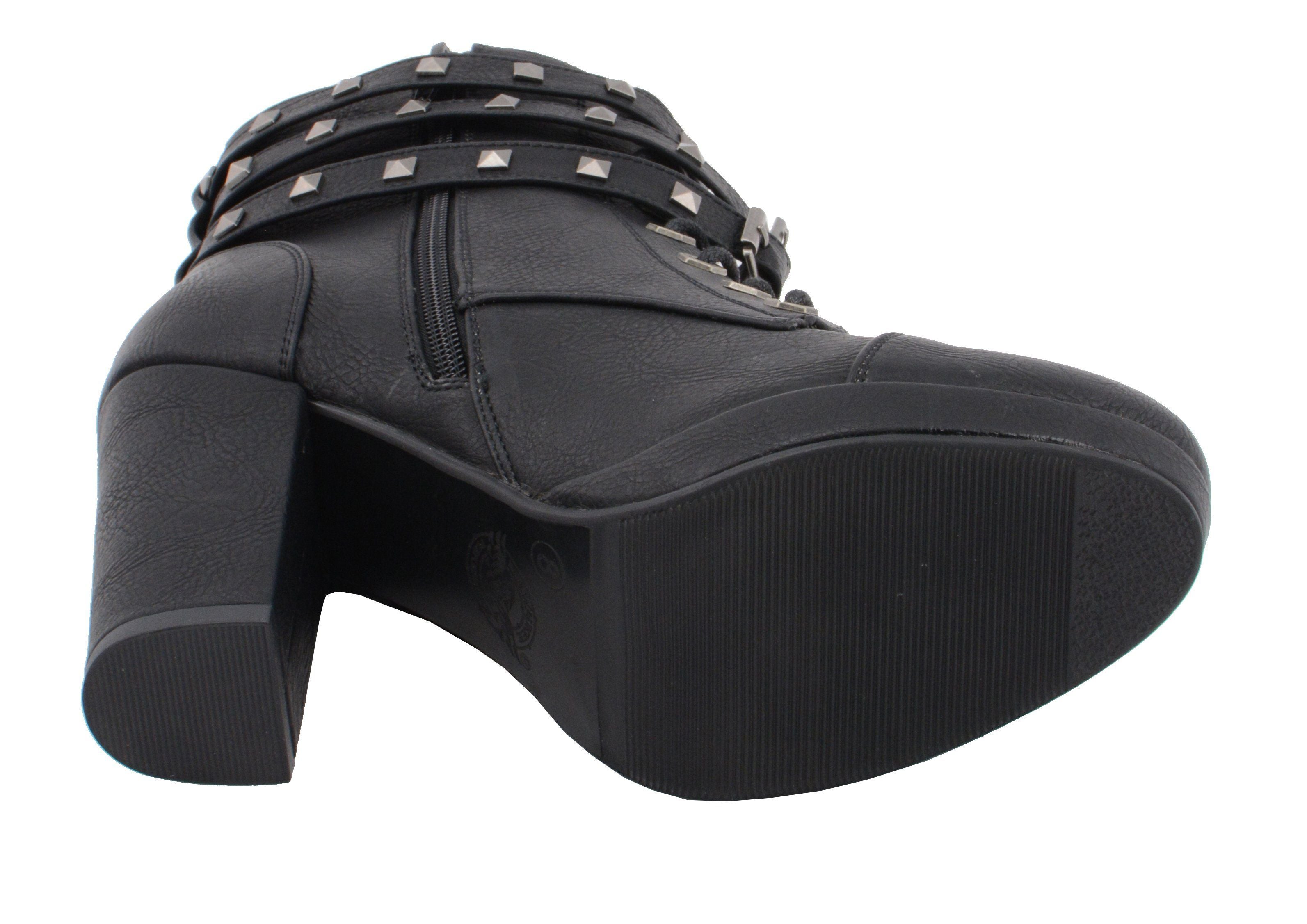 Milwaukee Performance MBL9417 Women's Black Lace-Up Boots with Triple Strap Studded Accents
