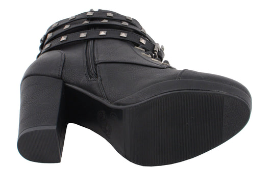 Milwaukee Performance MBL9417 Women's Black Lace-Up Boots with Triple Strap Studded Accents
