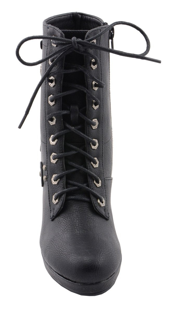 Milwaukee Performance MBL9418 Women's Black Lace-Up Platform Boots with Studded Accents
