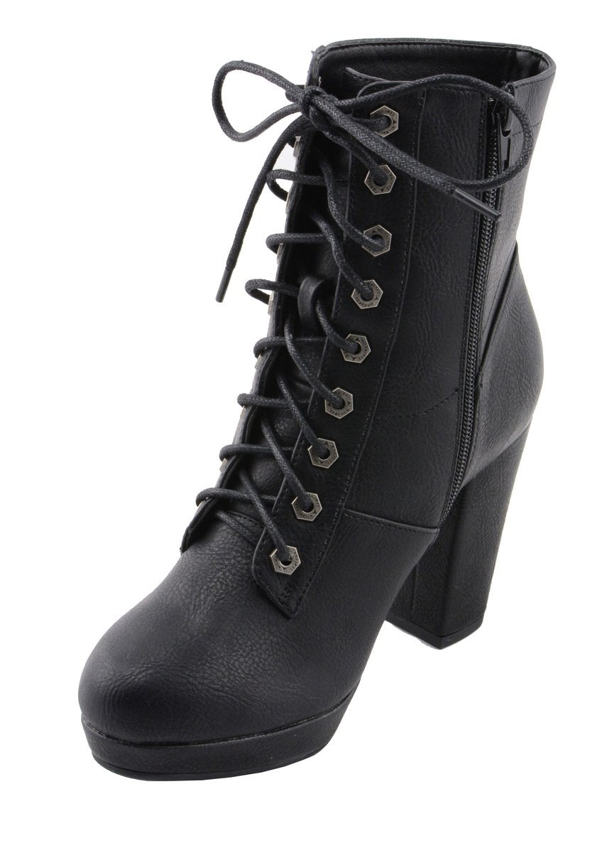 Milwaukee Performance MBL9418 Women's Black Lace-Up Platform Boots with Studded Accents
