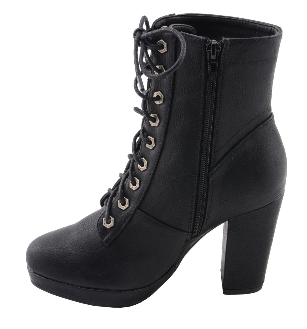 Milwaukee Performance MBL9418 Women's Black Lace-Up Platform Boots with Studded Accents