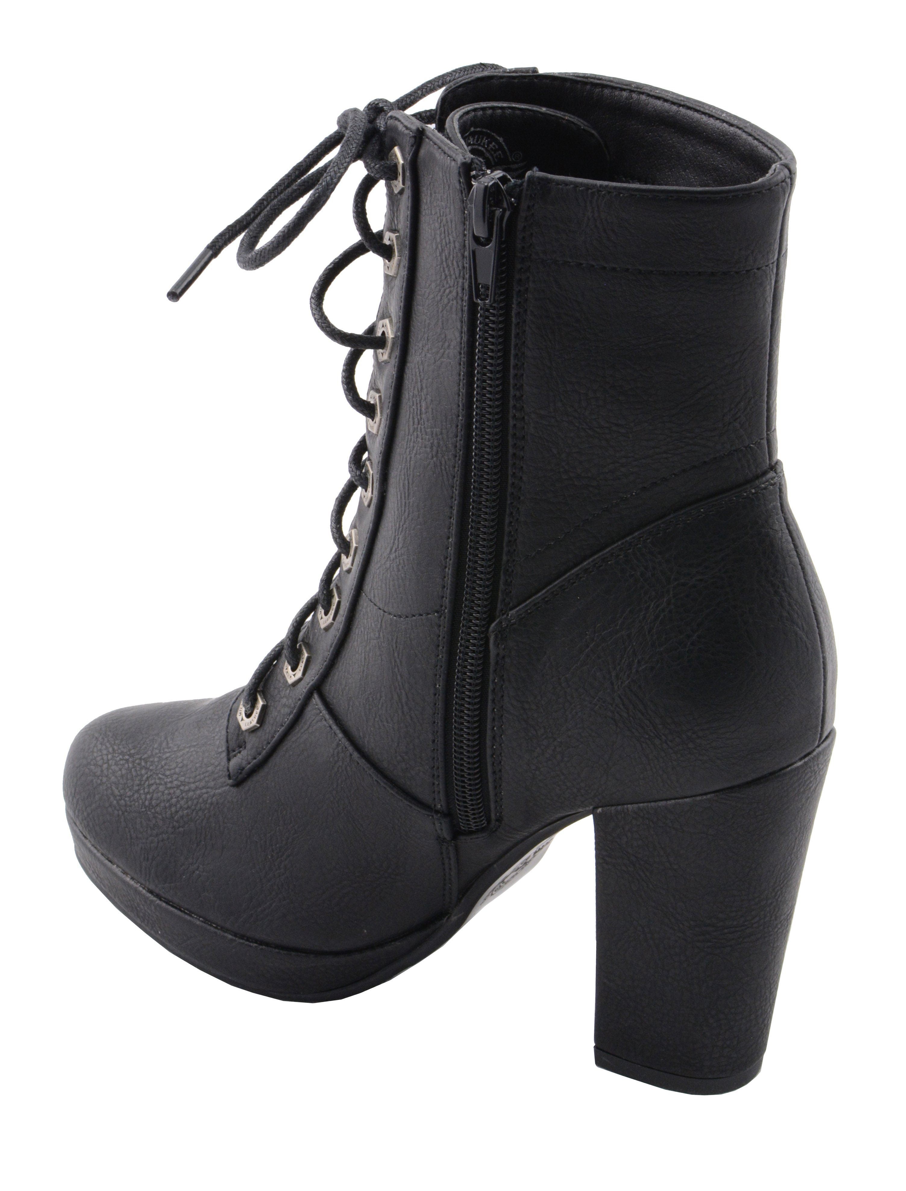 Milwaukee Performance MBL9418 Women's Black Lace-Up Platform Boots with Studded Accents