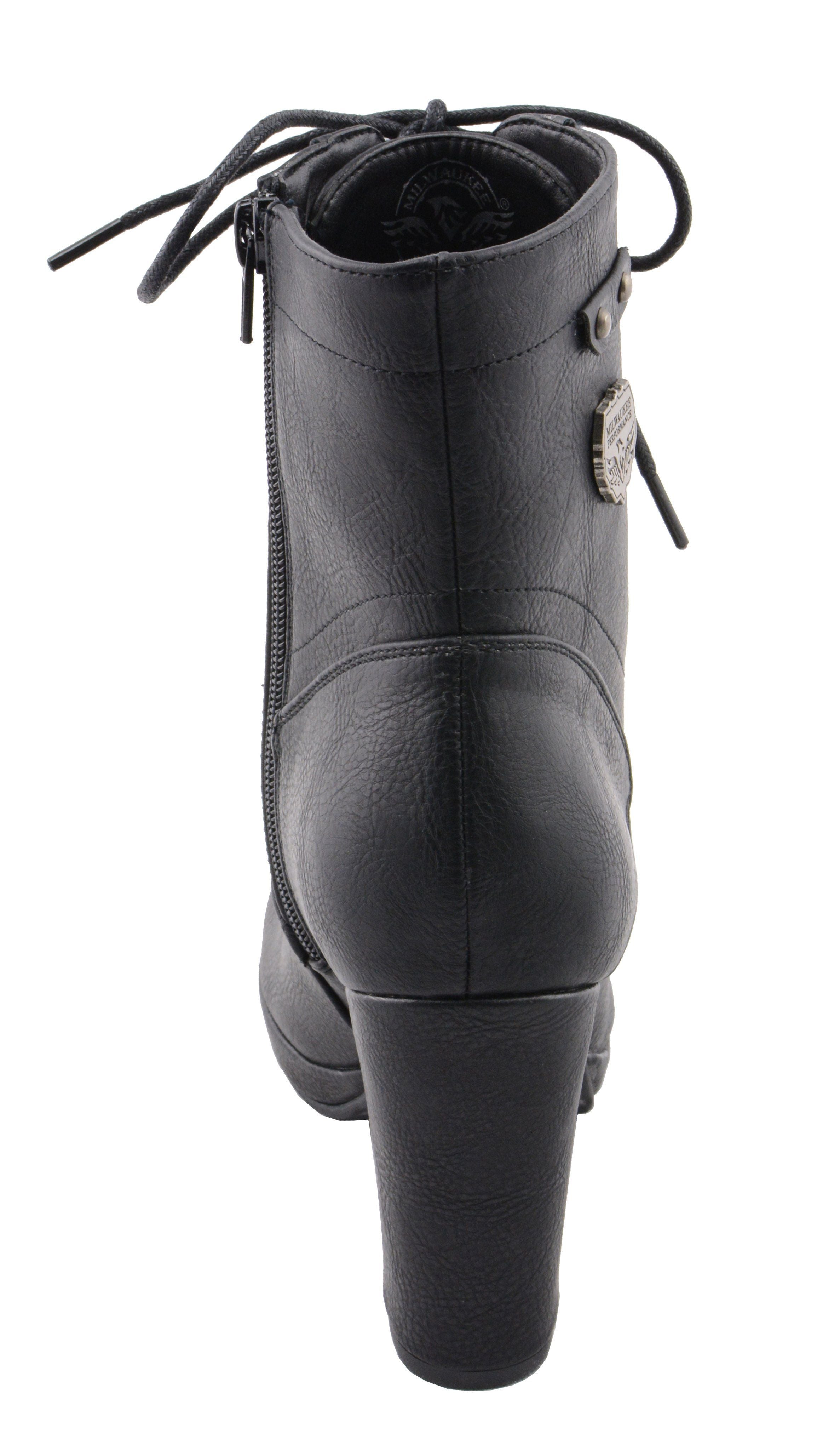 Milwaukee Performance MBL9418 Women's Black Lace-Up Platform Boots with Studded Accents