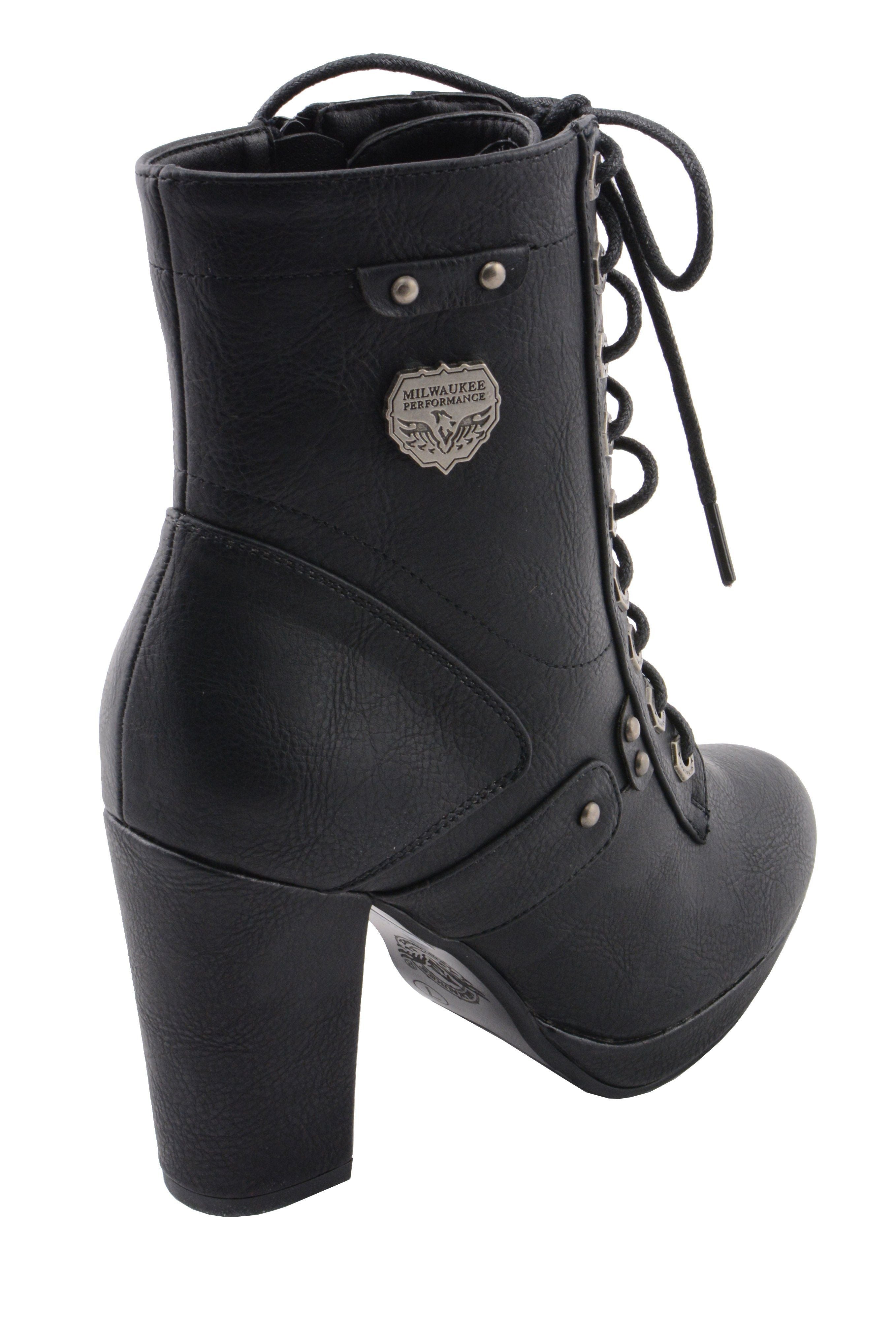 Milwaukee Performance MBL9418 Women's Black Lace-Up Platform Boots with Studded Accents